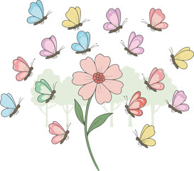 Colorful butterfly pattern on floral background – unique, aesthetic wallpaper and textile design, perfect for fabric prints, home decor, fashion, and digital use – vibrant nature-inspired artwork