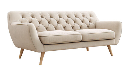 Fototapeta premium High-Quality PNG Beige Button Tufted Sofa with Light Wood Legs