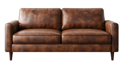 High-Quality PNG of Industrial sofa png mockup brown leather couch living room furniture Isolated on White Background - High Resolution