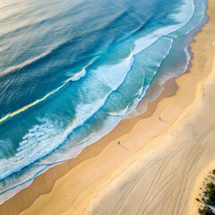 Aerial View of Ocean Waves Meeting Sandy Beach in Minimalist Composition