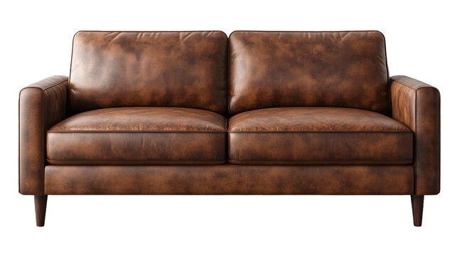 High-Quality PNG of Industrial sofa png mockup brown leather couch living room furniture Isolated on White Background - High Resolution