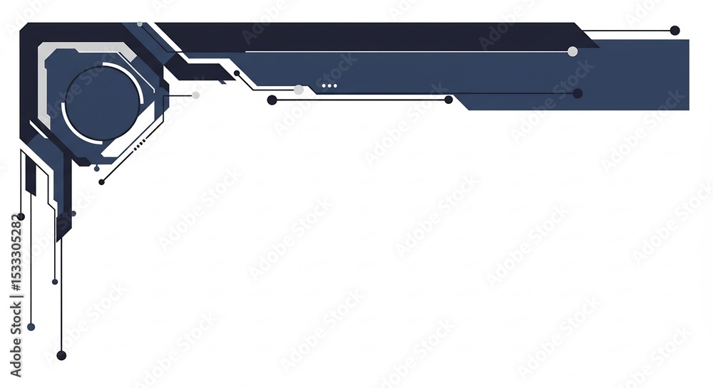 Poster dark blue and grey futuristic tech corner header element. abstract geometric lines, circles, and dig
