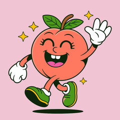 Running Peach Character with Athletic Shoes and Thumbs Up