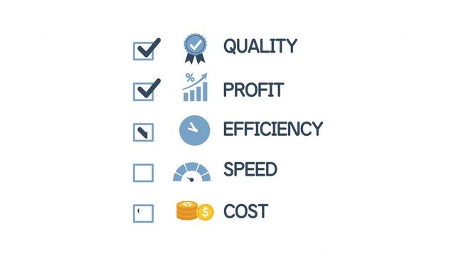 Management strategy planning, Cost and quality performance management, Improvement concept, Indicating increased quality, Speed, Efficiency, Reduced cost