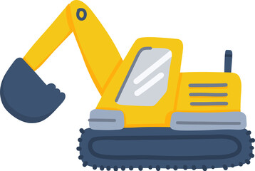 Cartoon Excavator on Light Blue Background
