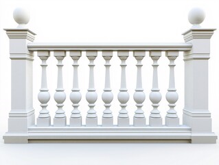 Curved Ornate White Railing. Decorative Balustrade for Elegant Exterior Architectural Design