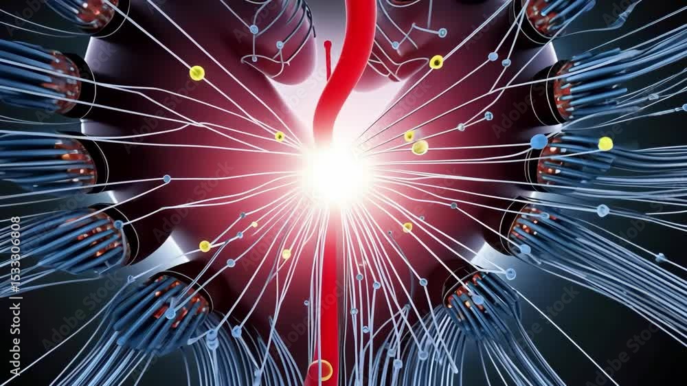 Poster connected heart with wires symbolizing technology and science and communication.