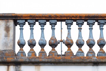 Ornamental Weathered Metal Balustrade. Antique Textured Handrail Design for Urban Cityscapes