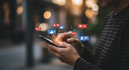 Woman in the city using her hands to hold a mobile phone and tablet, engaging with digital technology for business communication on the go