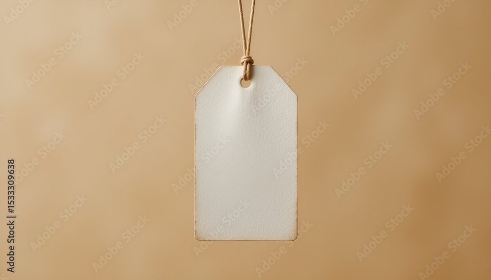 Poster a minimalist blank tag hangs from a simple twine string, centered on a neutral gradient background.