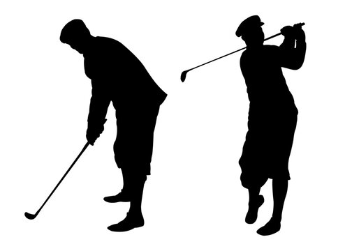 silhouette of golfer with vintage suit.vector illustration of golfer in old time