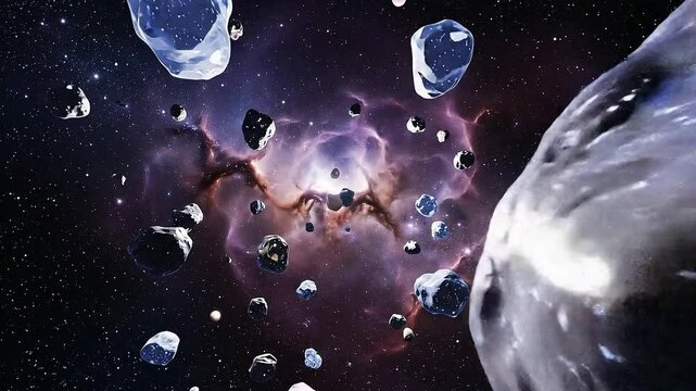 Astroid Field Journey Through Nebula Space Rocks Cosmic Exploration
