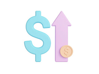 Obraz premium 3D pastel dollar sign with upward arrow ideal for financethemed designs, presentations, marketing materials or educational content on money growth.