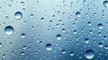 Water droplets on glass or window surface. Condensation round drops on transparent background. Realistic 3d vector illustration of dewy bg with fresh humid effect. Clean liquid raindrop patterned