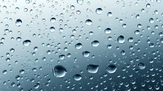 Water droplets on glass or window surface. Condensation round drops on transparent background. Realistic 3d vector illustration of dewy bg with fresh humid effect. Clean liquid raindrop patterned