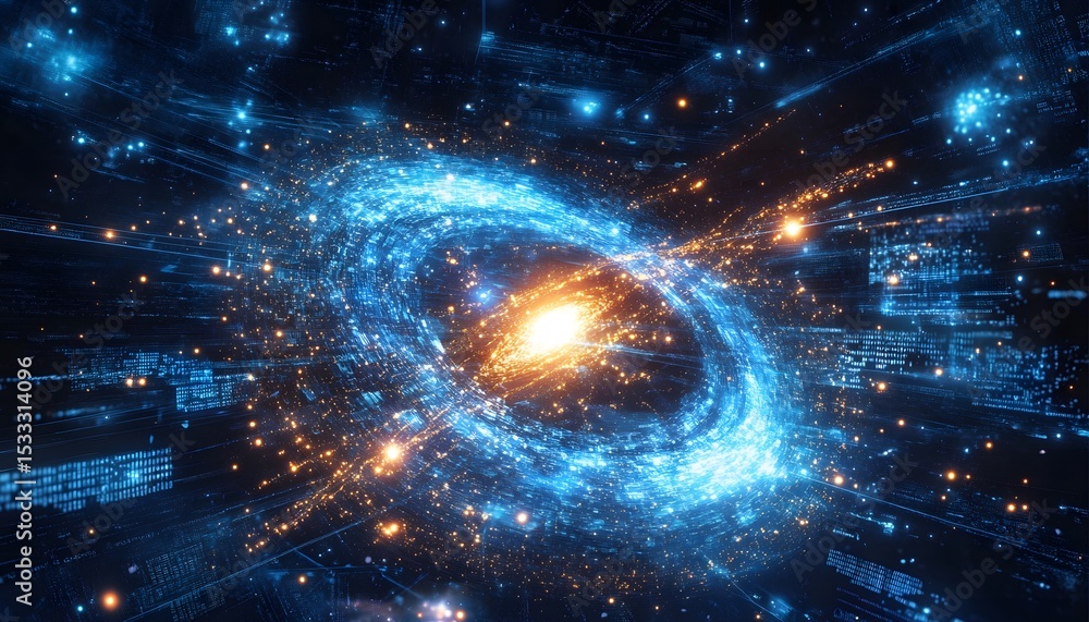 Aufkleber digital galaxy swirling with data streams.