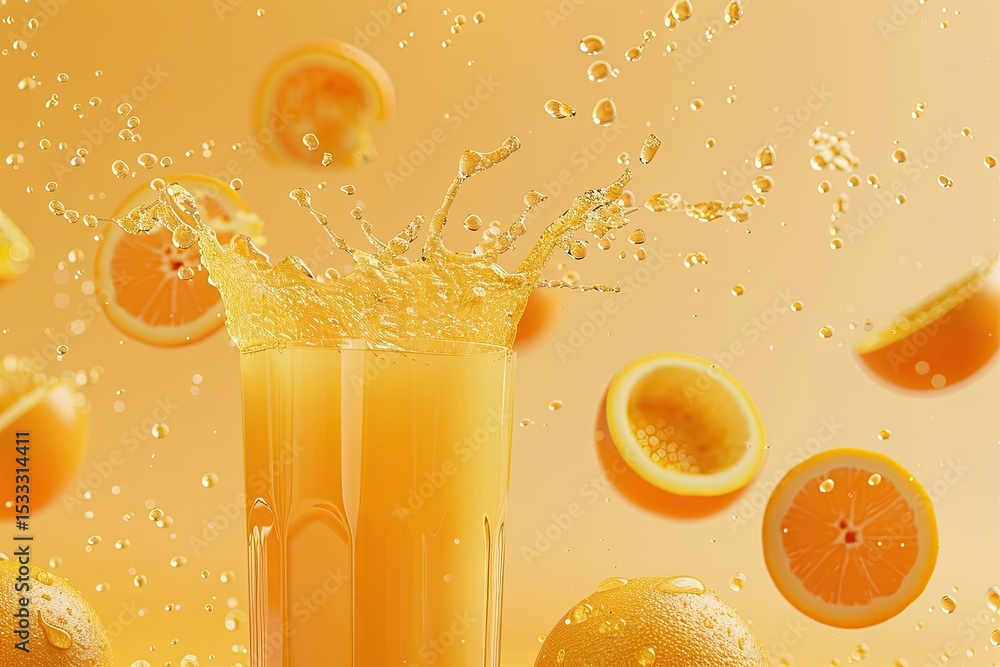 Aufkleber detailed color image of fresh orange juice mockup with abstract objects