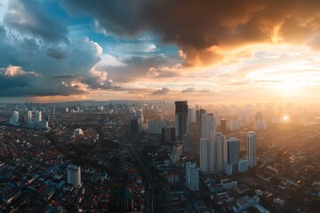 Fototapeta premium panoramic aerial view of a modern cityscape in Jakarta,