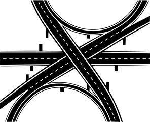 Naklejka premium Interstate Interchange Icon: A simple yet striking graphic illustration depicting a multi-lane highway interchange, symbolizing connectivity, infrastructure, and transportation. 