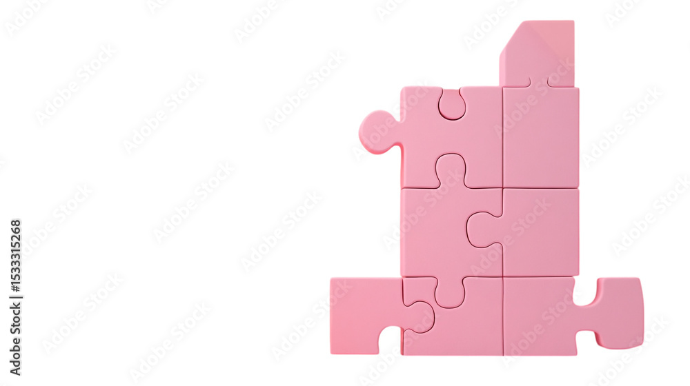 Poster a close up of pink puzzle pieces partially assembled on a black background showing completion concep