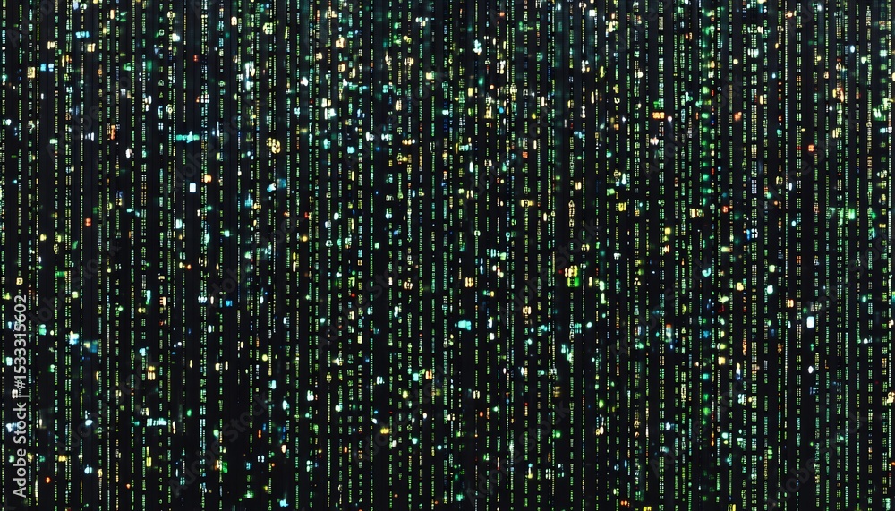 Poster abstract digital code pattern cascading down the screen.