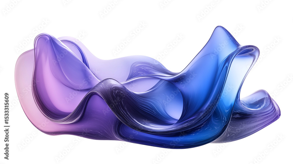 Poster abstract flowing shape with blue and purple hues against a black background in a digital rendering o