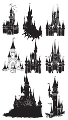 Fototapeta premium Princess Castle Vector Set , black silhouettes isolated on white background