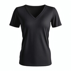 Plain black V-neck t-shirt 3D mockup showcasing front view for women's casual wear presentation on white background.
