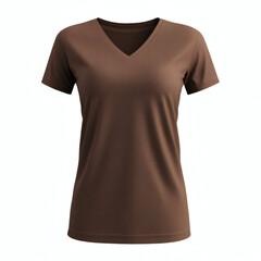 Plain brown V-neck t-shirt 3D mockup showcasing front view for women's casual wear presentation on white background.