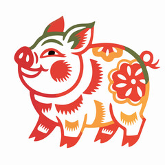 pig， Paper Cuttings style vector diagram
