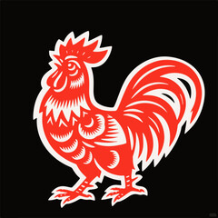 Rooster, Paper Cuttings style vector diagram