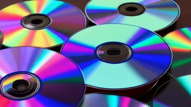 Colorful Compact Discs Reflect Rainbow Spectrum Light, Digital Storage Media Abstract Background, Pattern of CDs