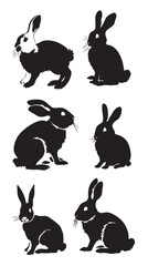 Rabbit Silhouette Vectors , black silhouettes isolated on white background