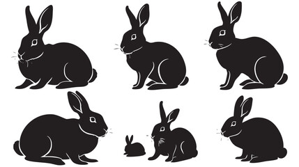 Rabbit Silhouette Vectors , black silhouettes isolated on white background