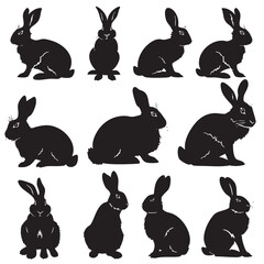 Fototapeta premium Rabbit Silhouette Vectors , black silhouettes isolated on white background