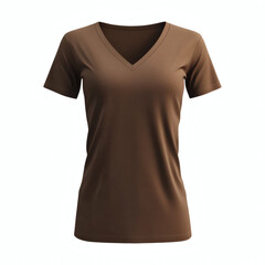 Plain brown V-neck t-shirt 3D mockup showcasing front view for women's casual wear presentation on white background.
