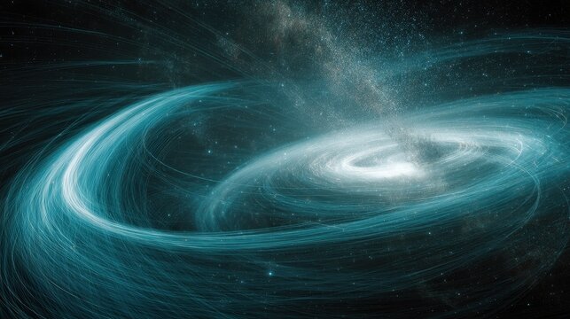 Cosmic starscape with celestial swirls of blue, creating a dreamy, ethereal, visual vortex effect.