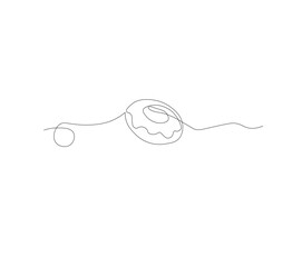 Fototapeta premium one continuous line drawing of one delicious donut with chocolate topping on a white background. Food concept vector illustration.