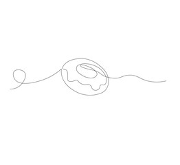 one continuous line drawing of one delicious donut with chocolate topping on a white background. Food concept vector illustration.