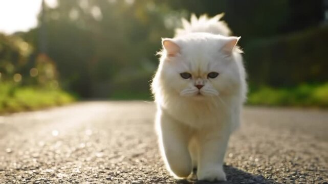 white cat on the street