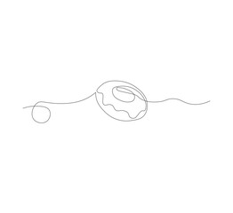 Obraz premium one continuous line drawing of one delicious donut with chocolate topping on a white background. Food concept vector illustration.