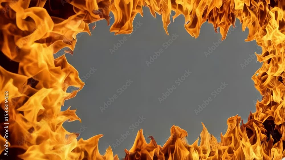 Poster animated fire frame burning dynamically with white background space for text or content