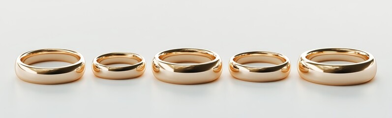 Gold-Colored Wedding Bands Rendered in 3D on Clean White Surface

