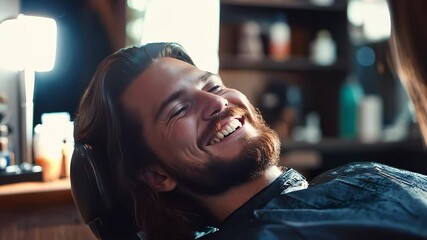 Customer enjoying pleasant trim in men's barber shop