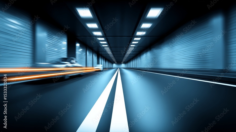 Aufkleber modern tunnel with bright overhead lights and dynamic motion blur effect