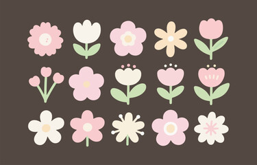 Twelve cute pastel flower illustrations for spring designs
