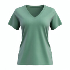Plain light green V-neck t-shirt 3D mockup showcasing front view for women's casual wear presentation on white background.