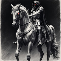 Fototapeta premium black horse and rider on white
