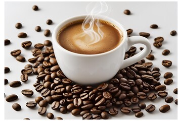 Fototapeta premium coffee cup with beans isolated on solid background