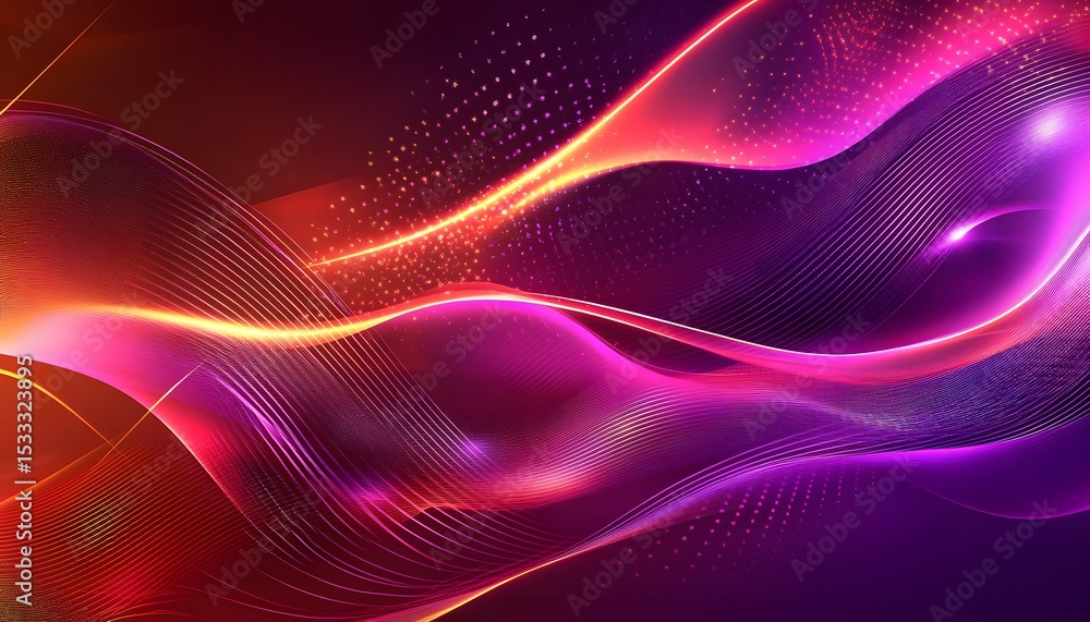 Poster abstract design with vibrant glowing waves and particles.